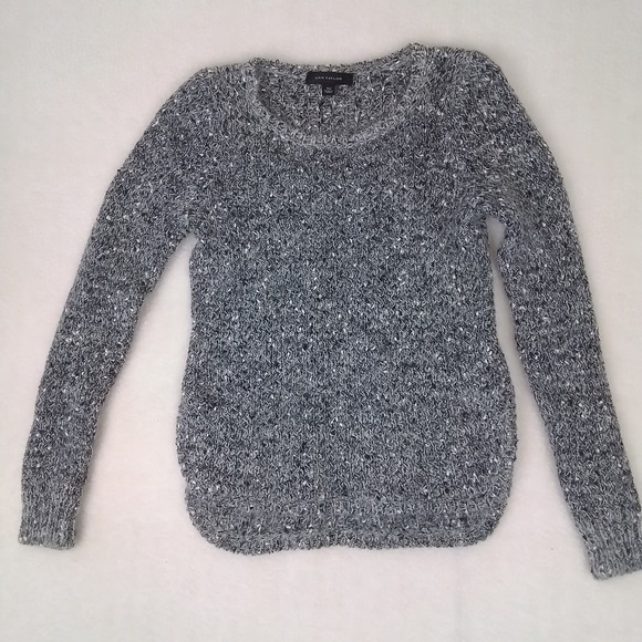 LOFT Casual Loose Knit Sweater XS Gray White High Low Hem Mohair Wool - Picture 1 of 12